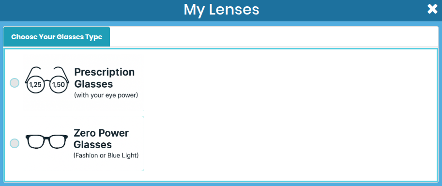 Choose Prescription Glasses option
