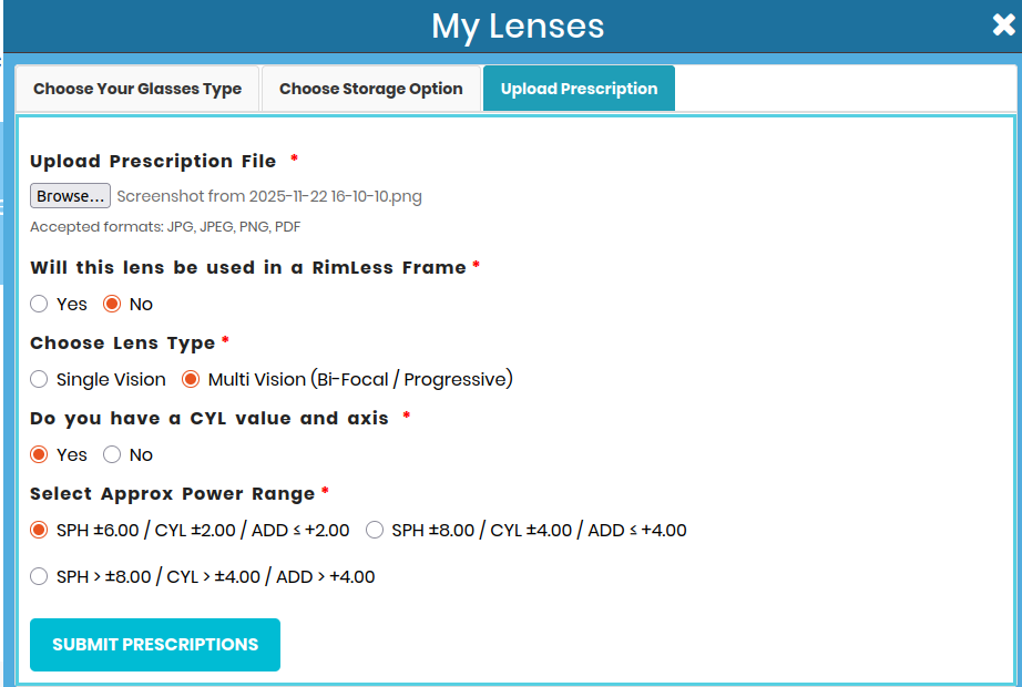 Upload Prescription File screen