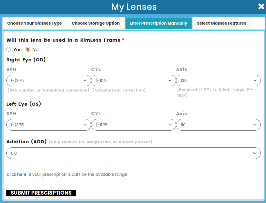 Manual or Upload Prescription Screen