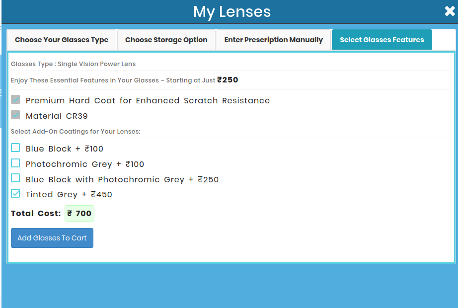 Tinted Grey Lens Selection
