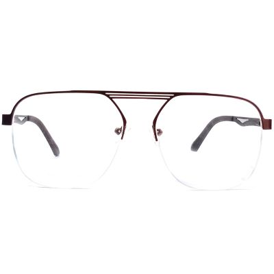 Maroon Hexagon Half-Rim Metallic Eyewear – Fashion Specs for All