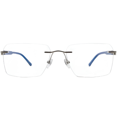 Rimless Titanium Square Eyeglasses with Carbon Fiber Temples Sky Blue